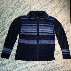 Blue striped zip-up sweater with collar